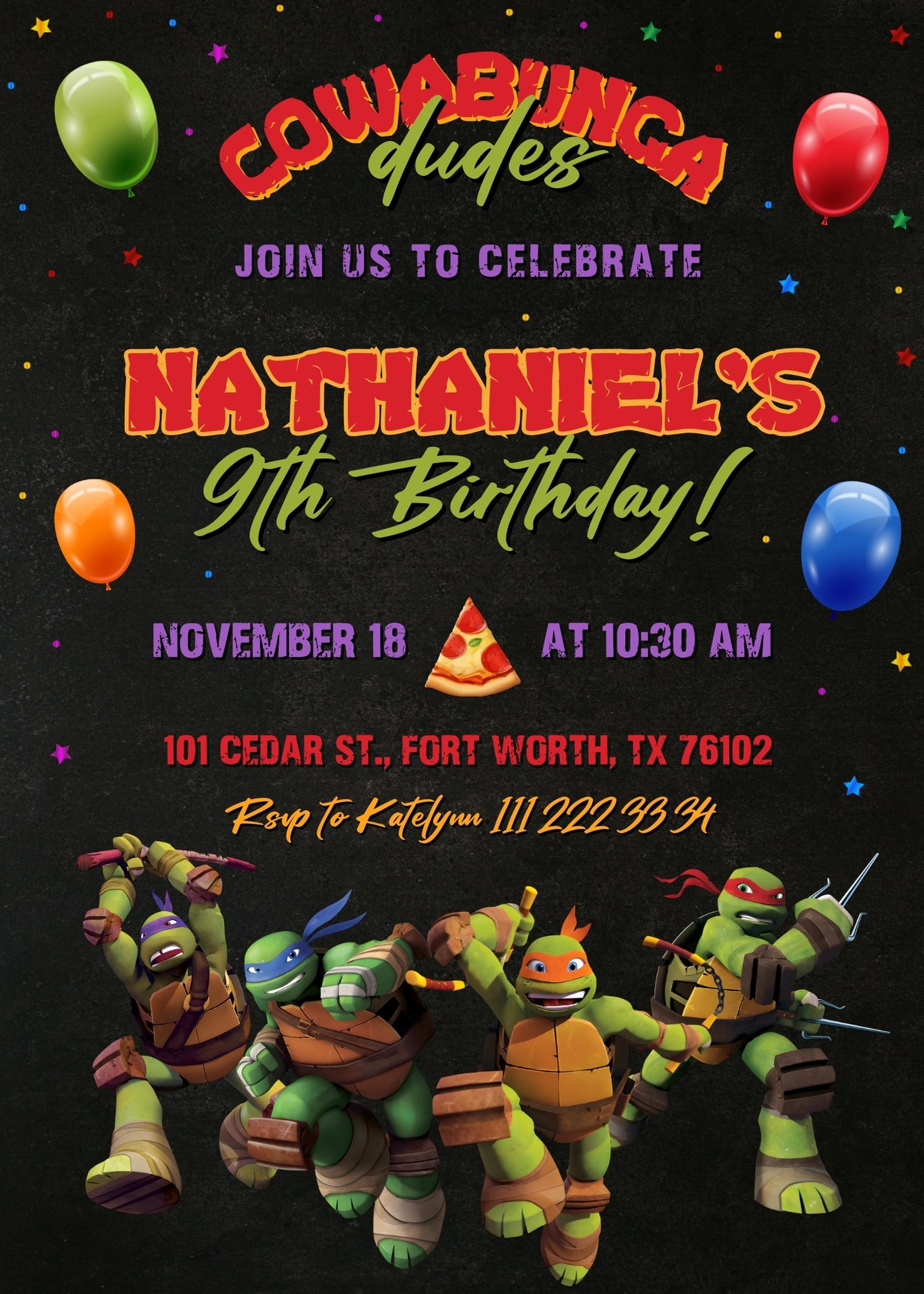 Teenage Mutant Ninja Turtles  customizable invitation template | Share or Print | boy | CO750