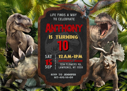 Jurassic World Dinosaur customizable invitation template | Share or Print |  | PF047