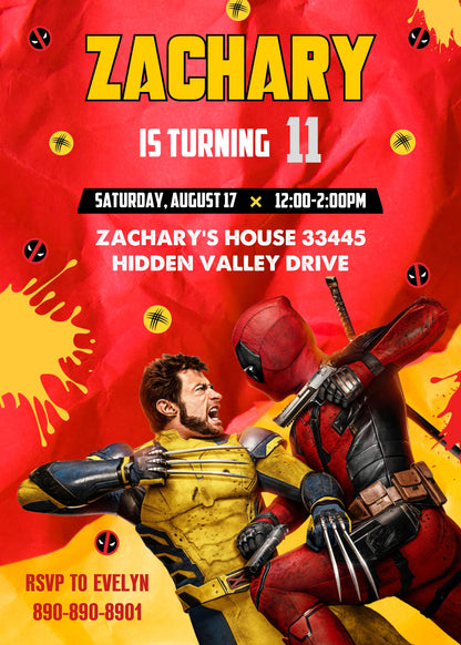 Deadpool Wolverine Marvel  customizable invitation template | Share or Print | boy | YT913