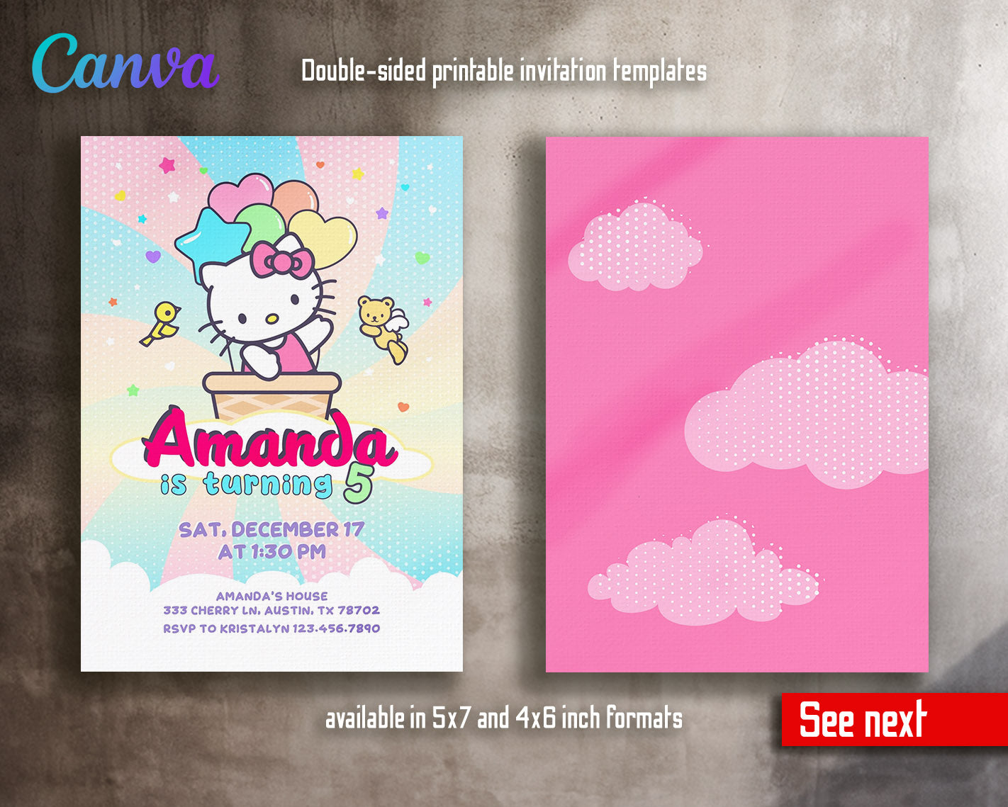 Hello Kitty Sanrio customizable invitation template | Share or Print | | BW762