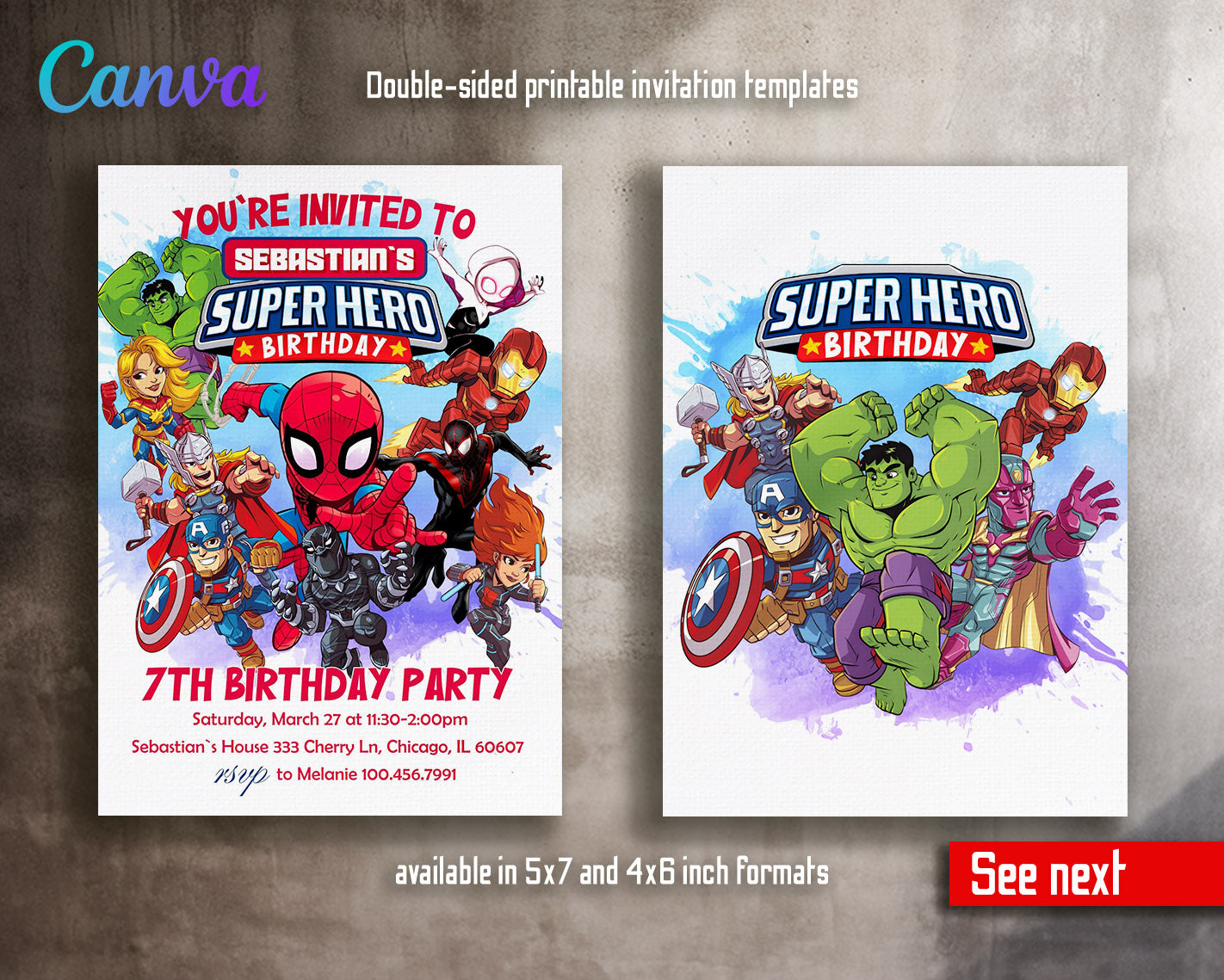 Avengers Marvel Superhero customizable invitation template | Share or Print | boy | NC135