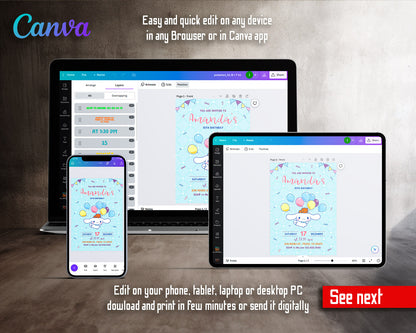 Cinnamoroll Hello Kitty Sanrio  customizable invitation template | Share or Print | girl | QR952