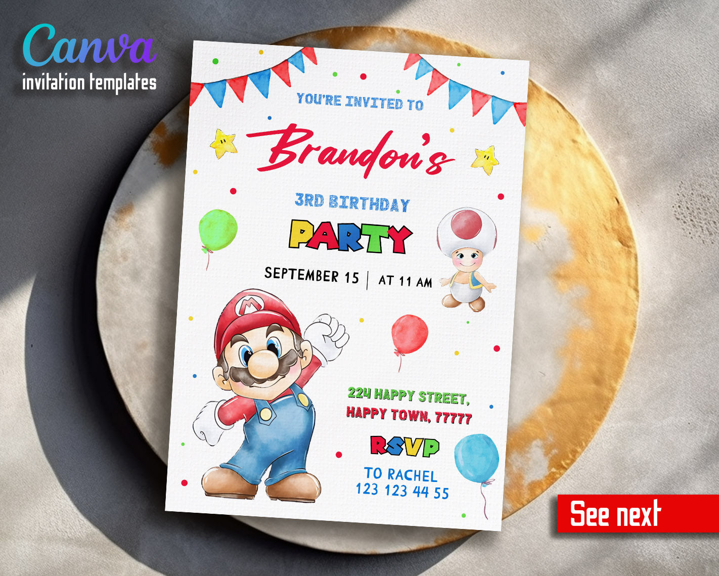 Super Mario Bros  customizable invitation template | Share or Print |  | WQ658