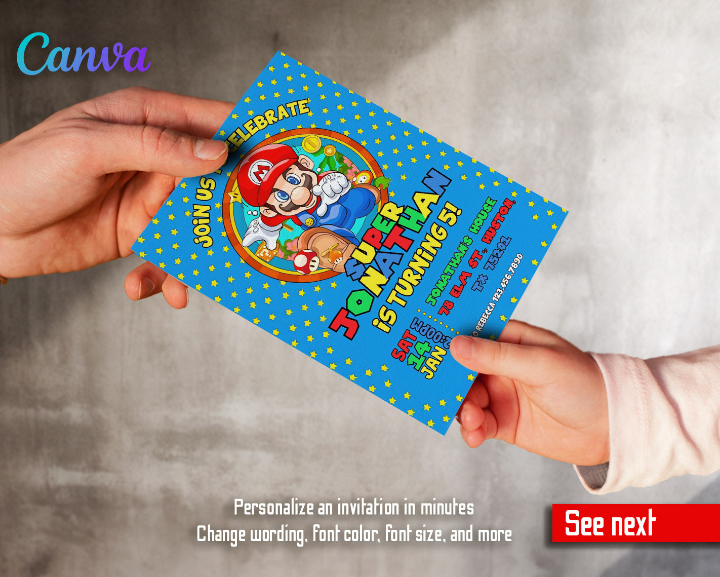 Super Mario Bros  customizable invitation template | Share or Print |  | HE499