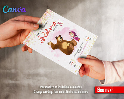 Masha and the Bear customizable invitation template | Share or Print |  | LU201