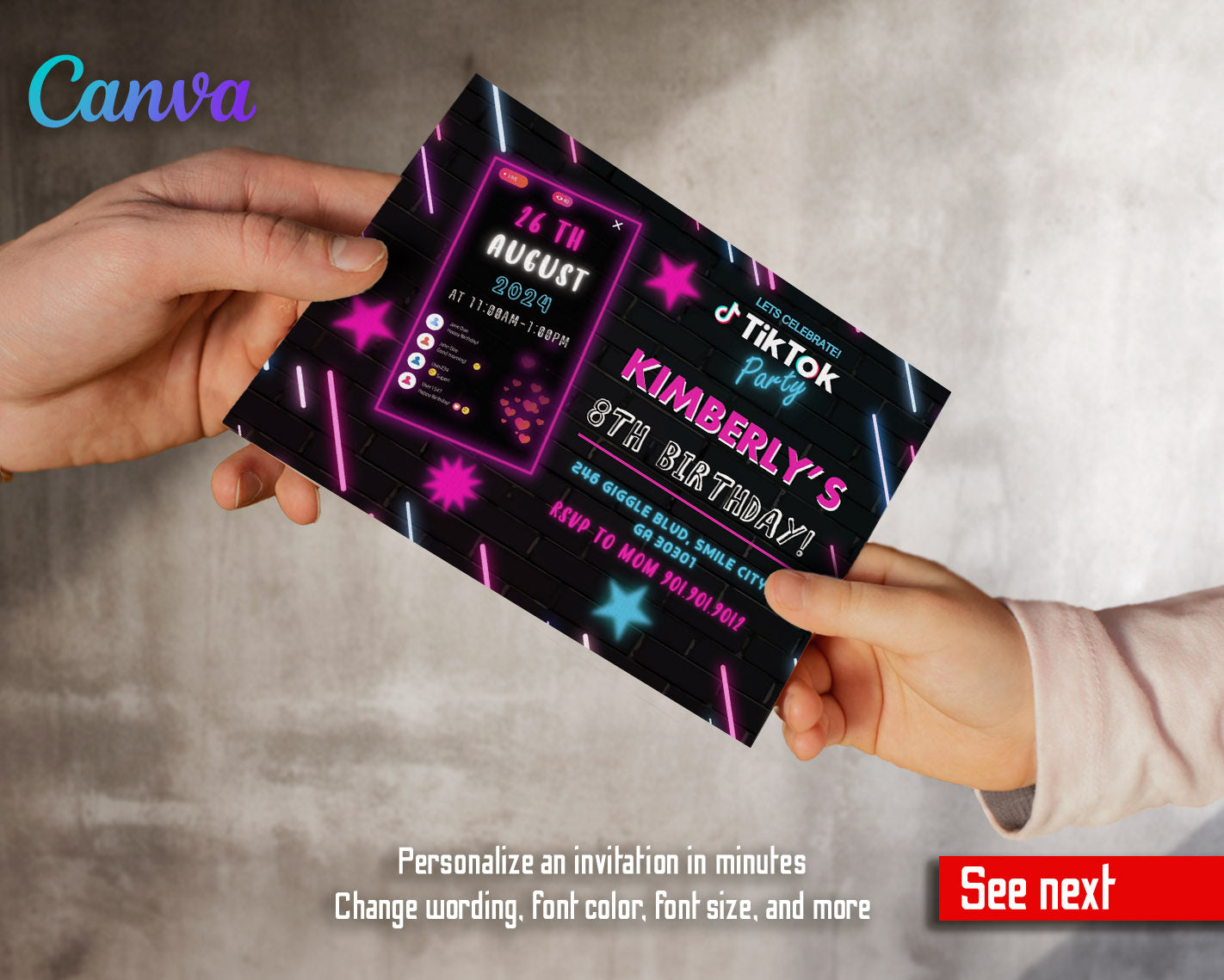 Tik Tok Party customizable invitation template | Share or Print |  | VV743