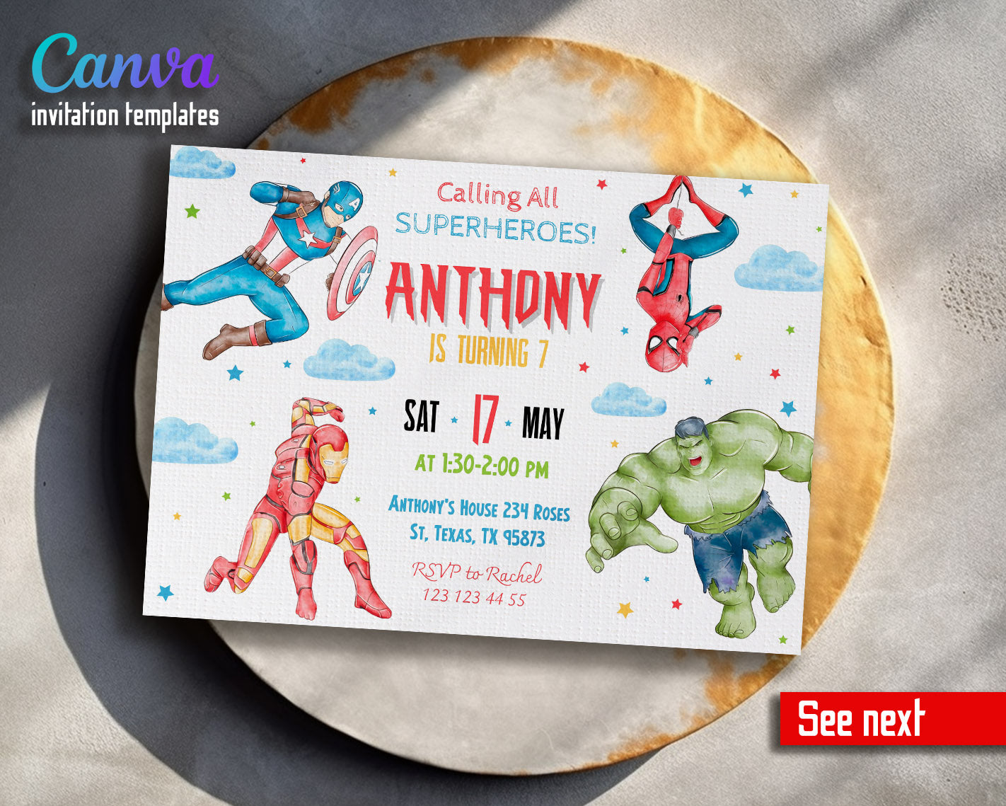 Avengers Marvel Superhero  customizable invitation template | Share or Print | boy | NR200