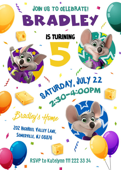 Chuck E. Cheese customizable invitation template | Share or Print |  | GK379