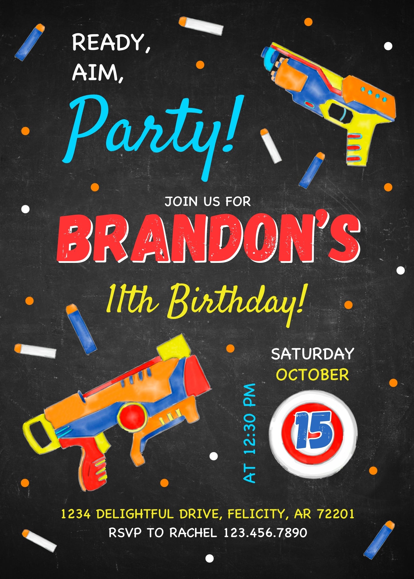 NERF Dart Wars  customizable invitation template | Share or Print | boy | RQ706