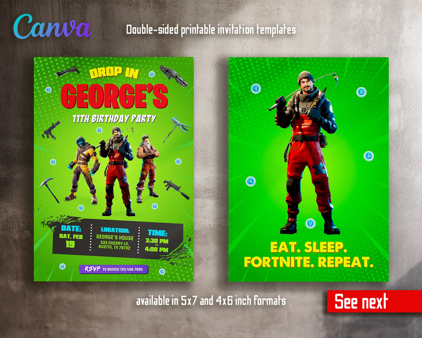 Fortnite gamer customizable invitation template | Share or Print | boy | YM128