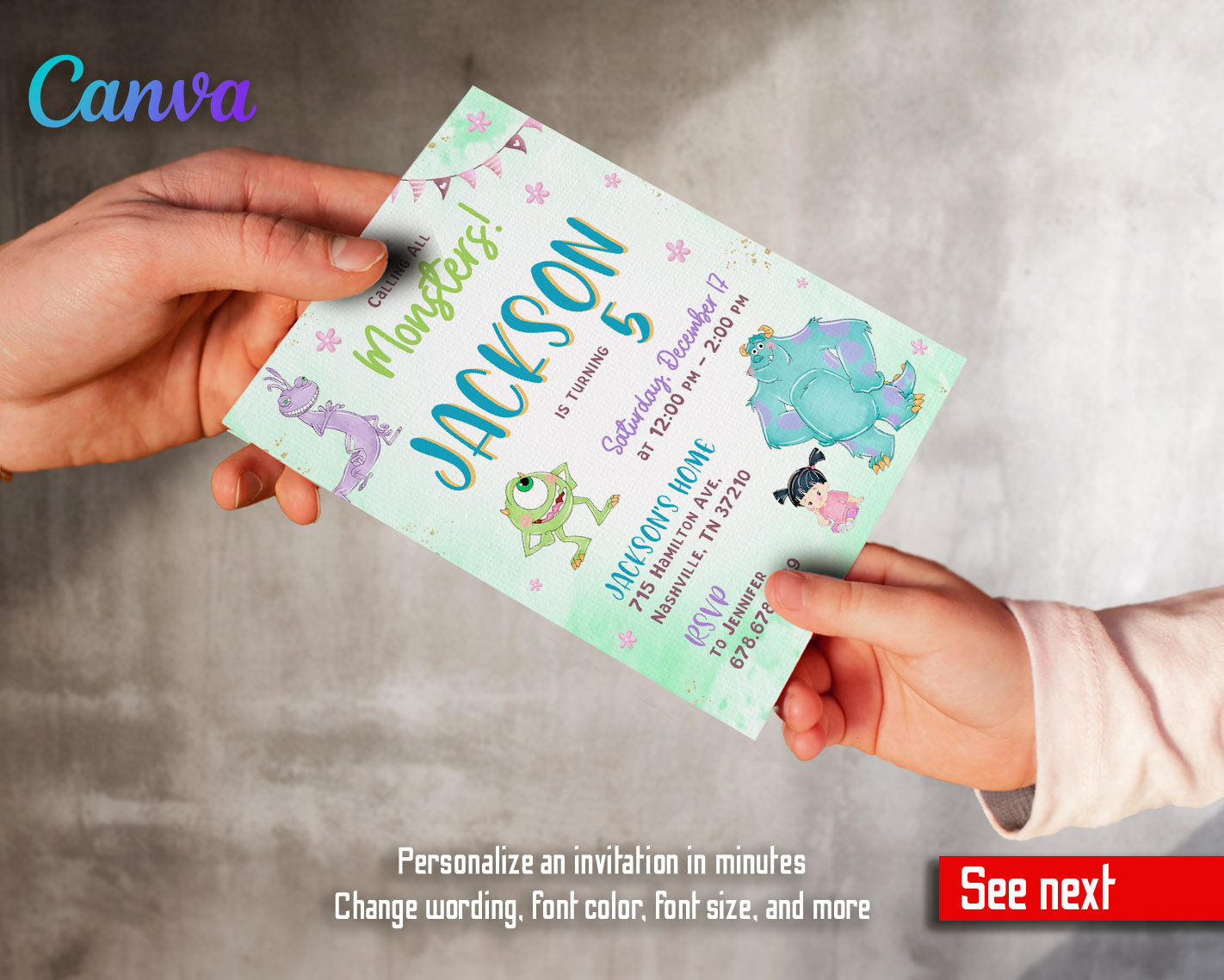 Monsters, Inc.  customizable invitation template | Share or Print |  | OQ796