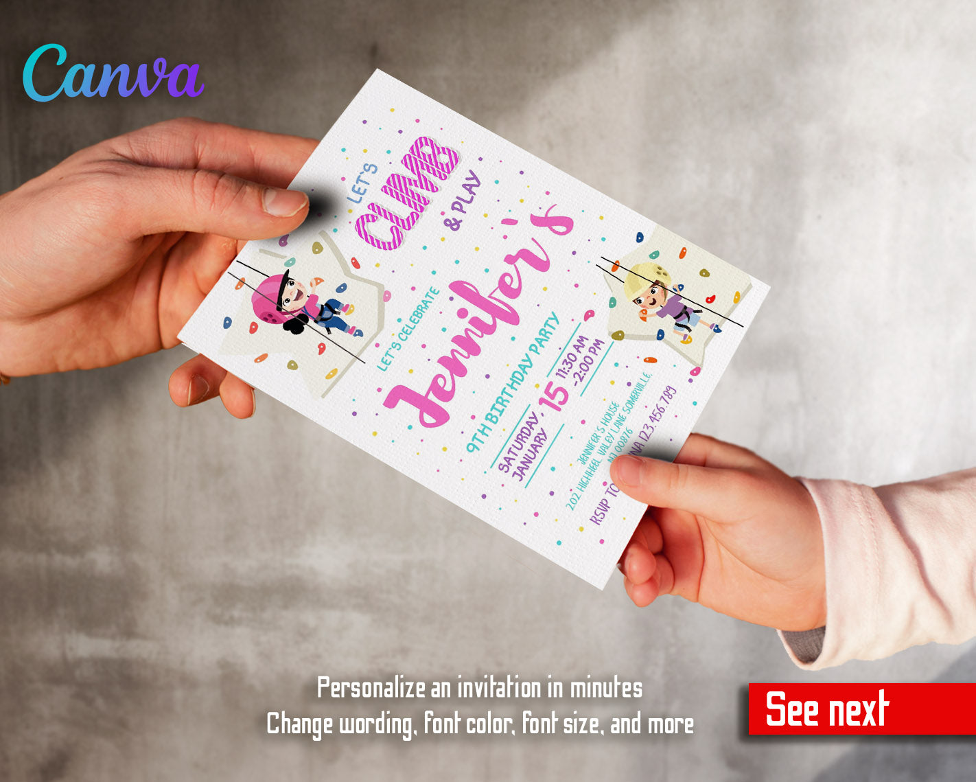 Rock Climbing  customizable invitation template | Share or Print |  | ZH844