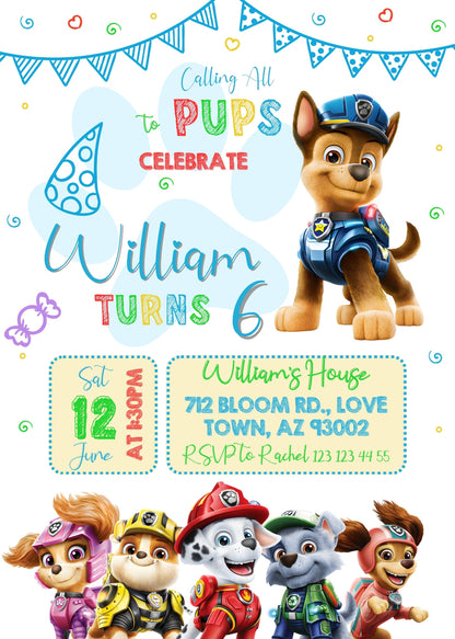 PAW Patrol customizable invitation template | Share or Print | | TY106