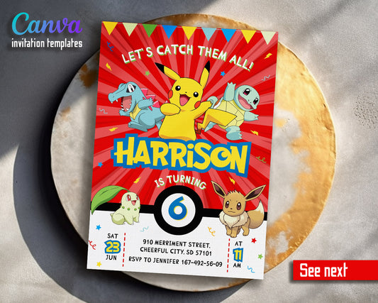 Pokemon Pikachu customizable invitation template | Share or Print |  | JQ226