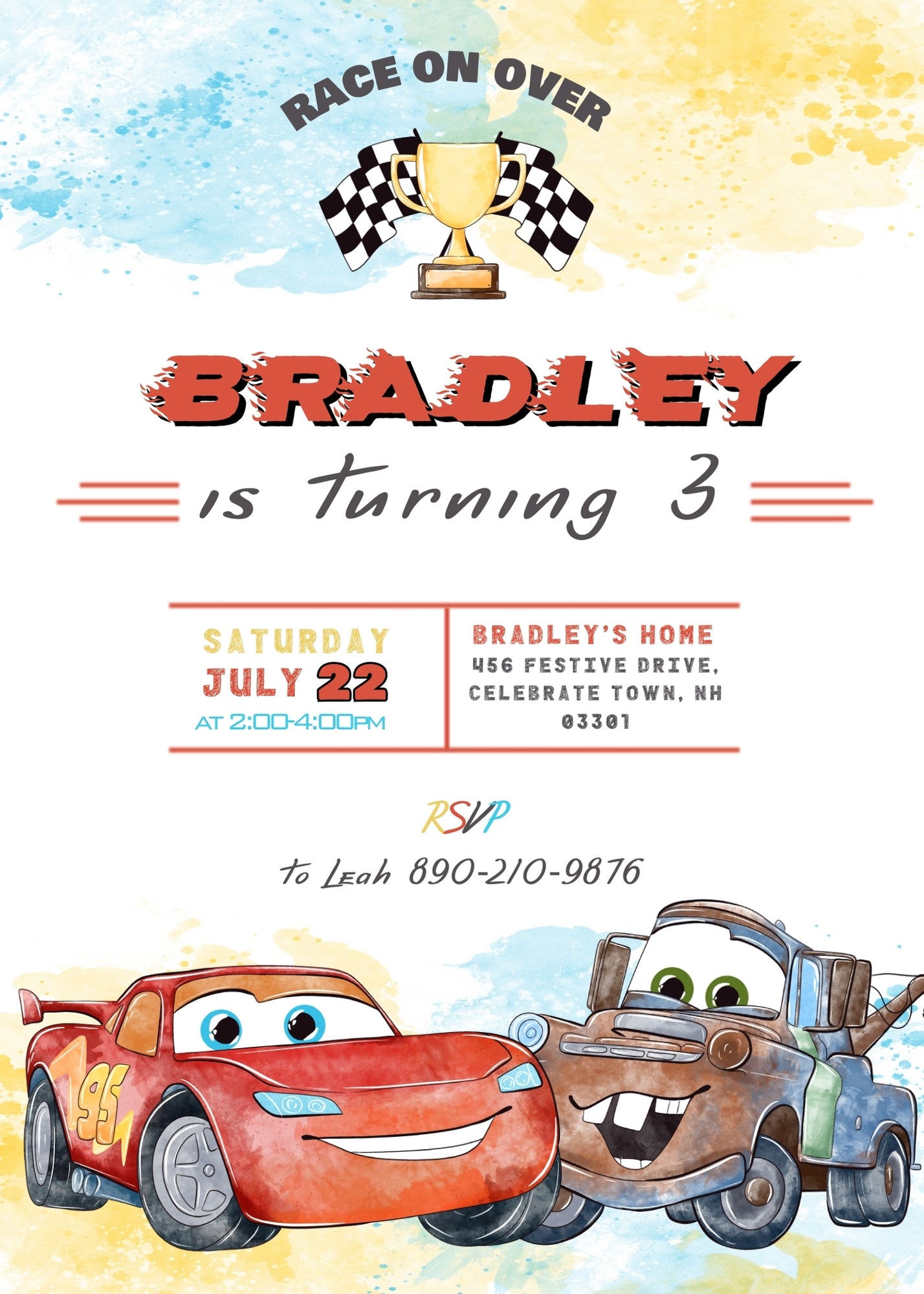 Cars Lightning McQueen customizable invitation template | Share or Print | boy | XH278