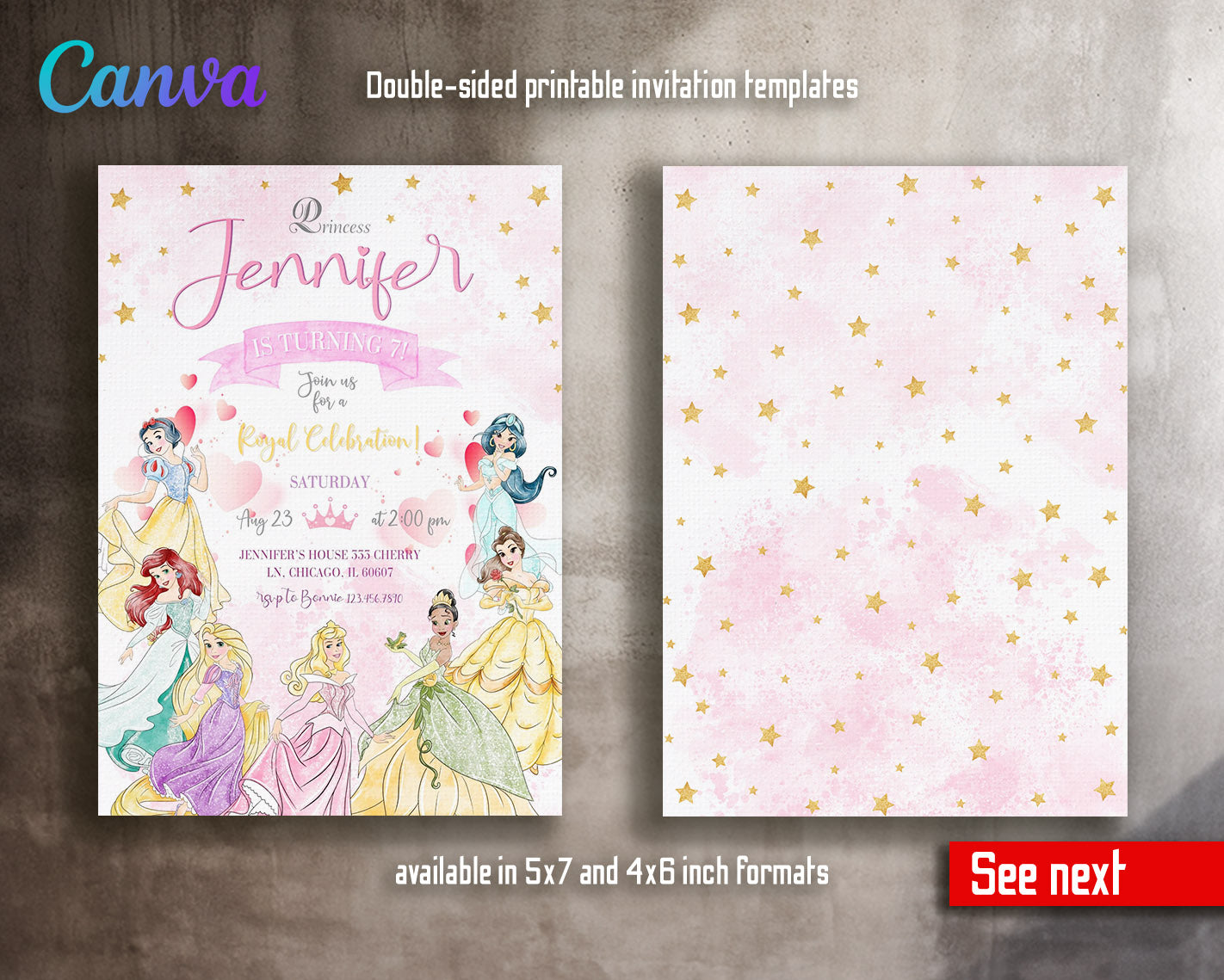 Disney Princess  customizable invitation template | Share or Print | girl | ZE182