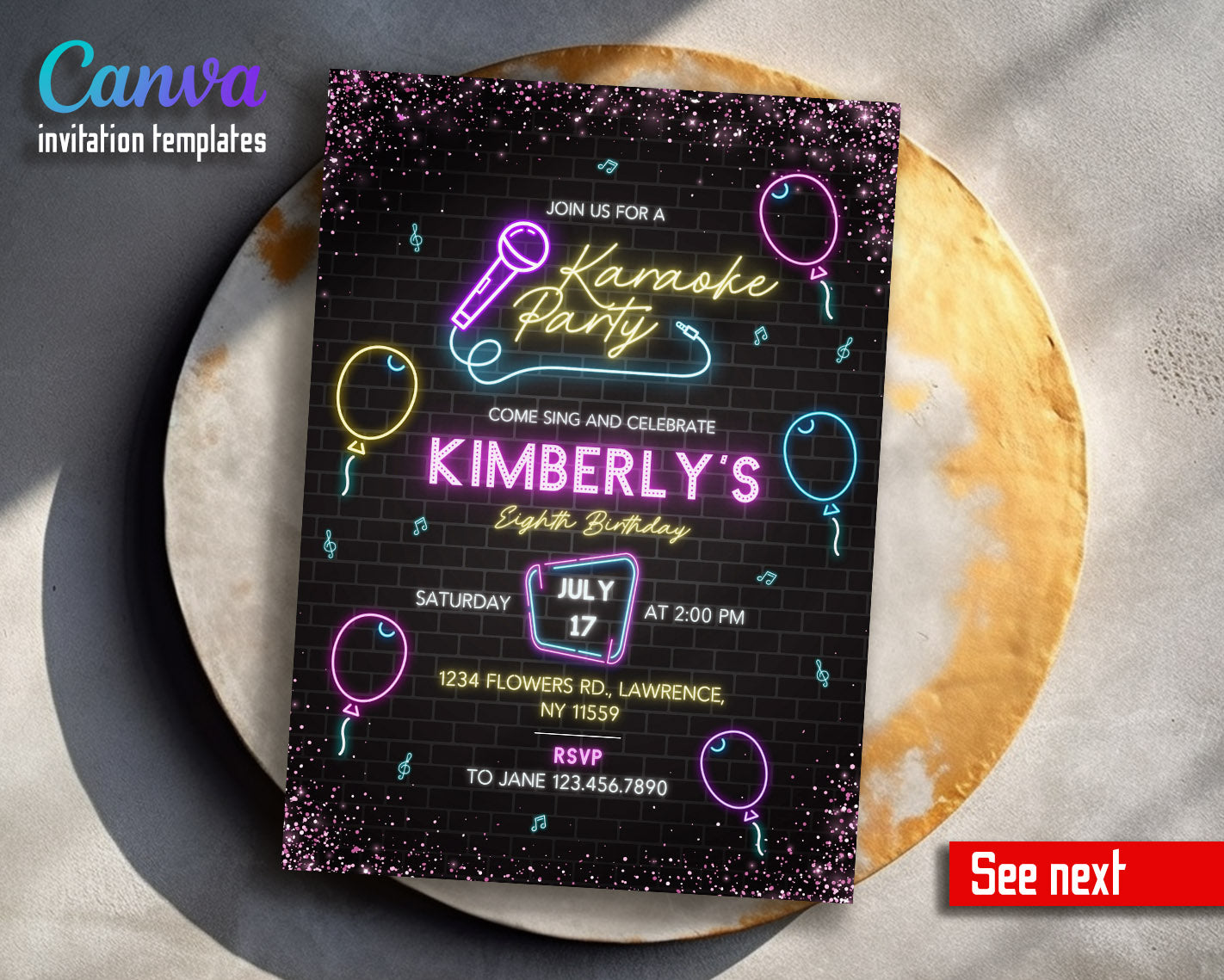 Karaoke Sing Glow customizable invitation template | Share or Print |  | OM673