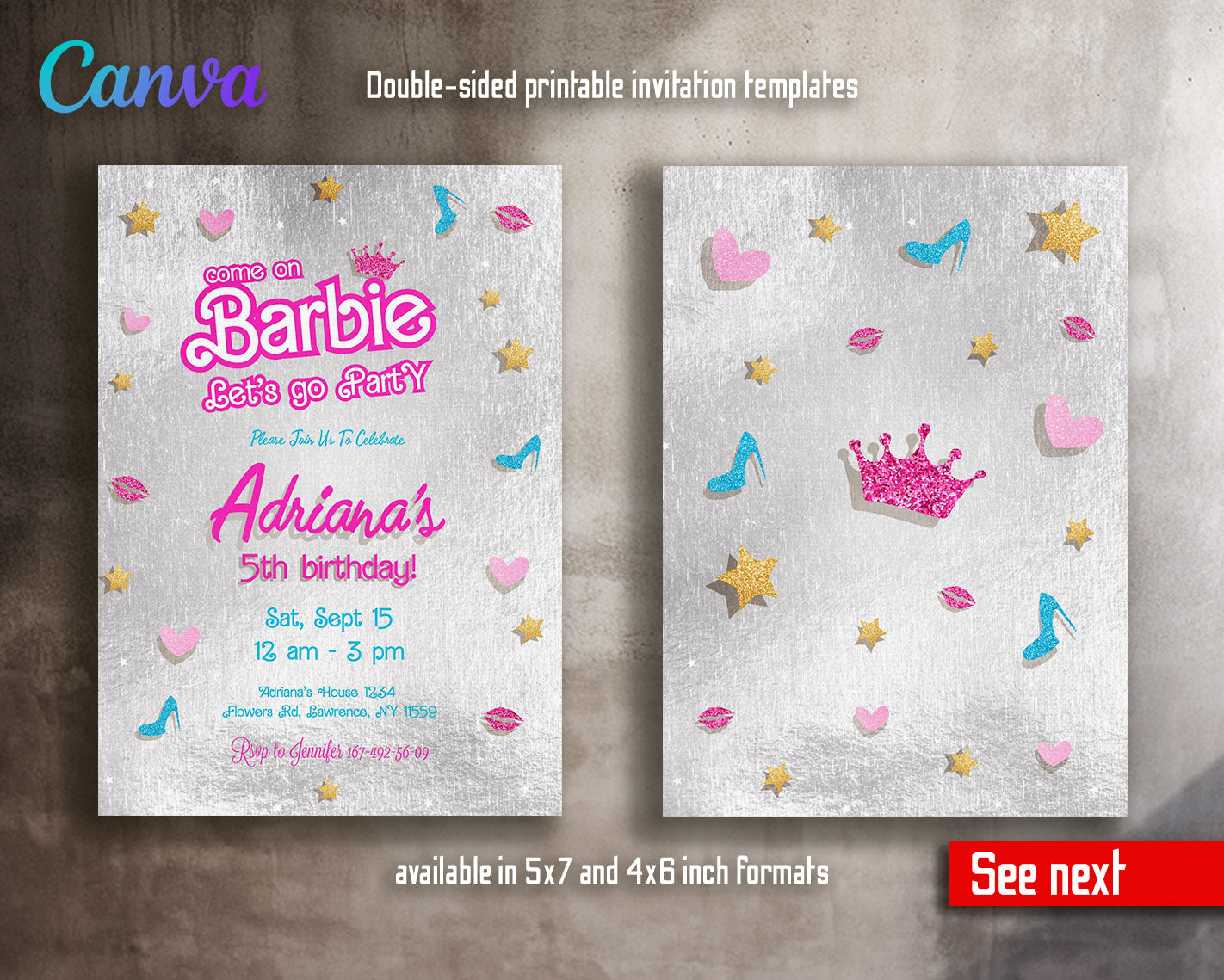 Barbie Pink  customizable invitation template | Share or Print | girl | IJ944