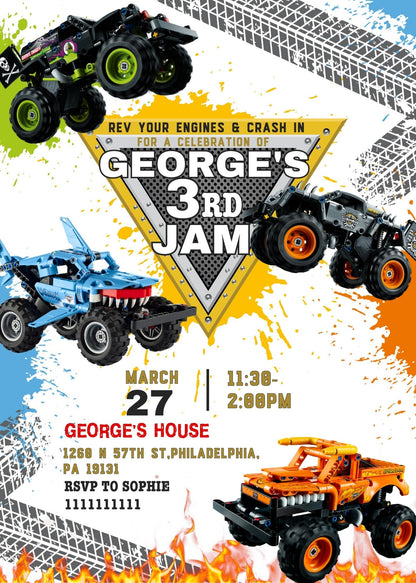 Monster Jam customizable invite template boy | instant download | Share or Print | YJ862