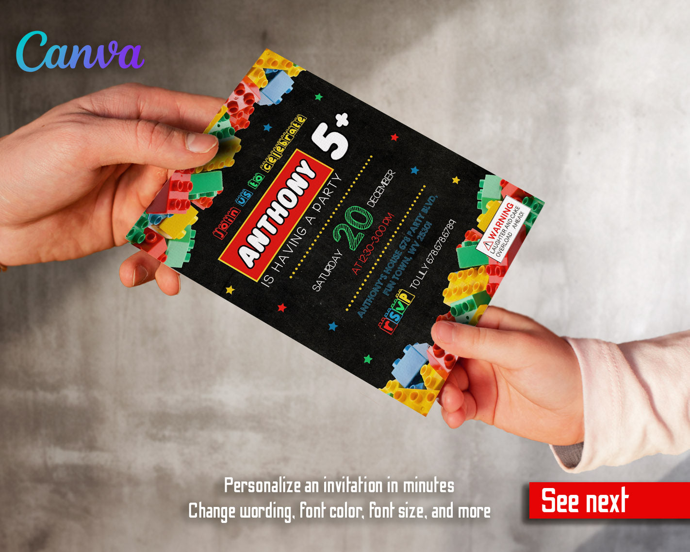 Lego  customizable invitation template | Share or Print |  | XV486