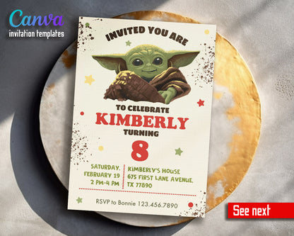 Baby Yoda Grogu Star Wars Mandalorian  customizable invitation template | Share or Print | boy | LE104