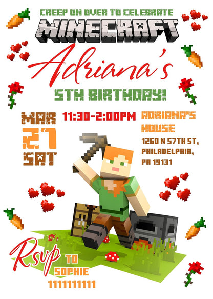 Minecraft customizable invite template | instant download | Share or Print | BQ140