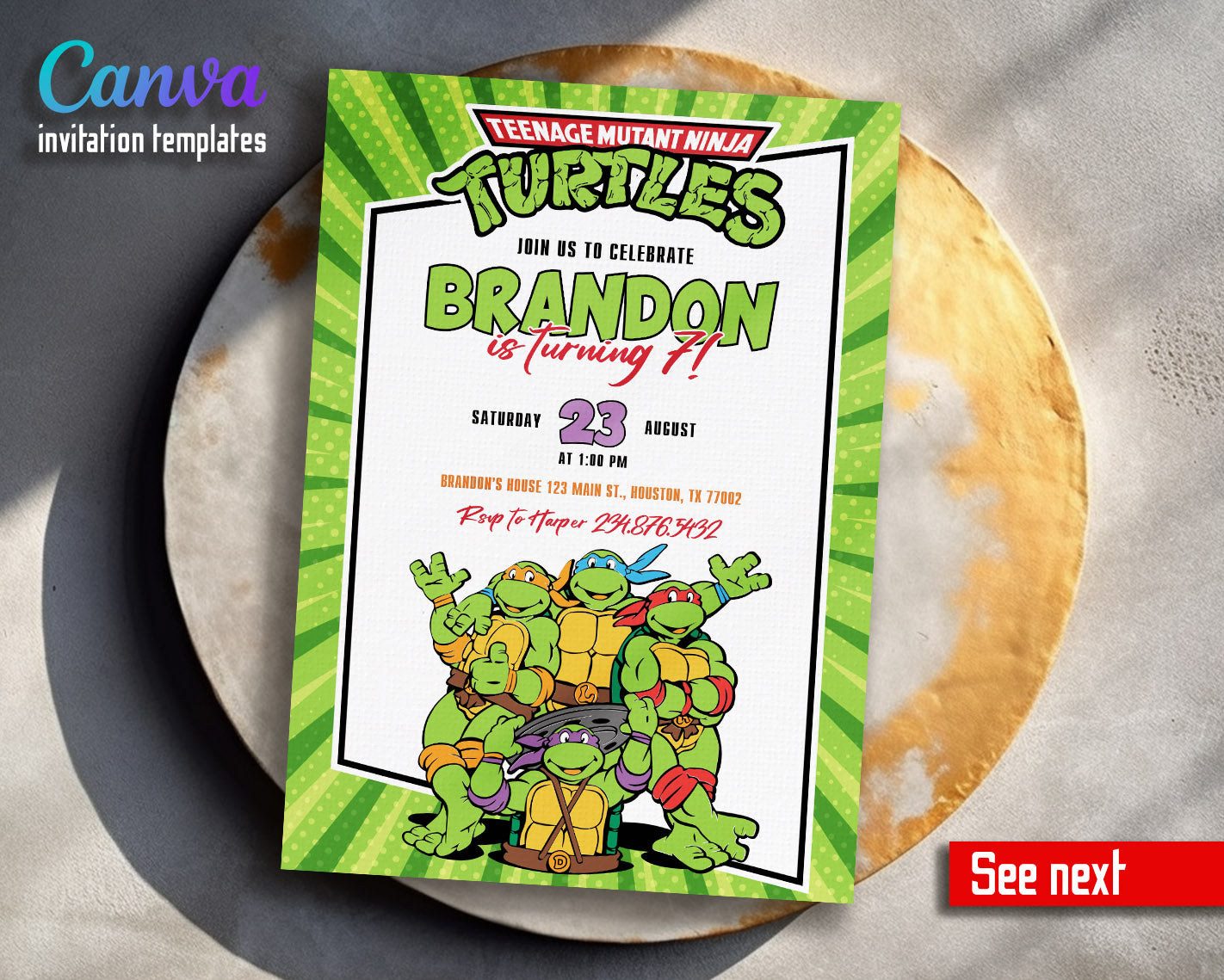 Teenage Mutant Ninja Turtles  customizable invitation template | Share or Print | boy | BO171