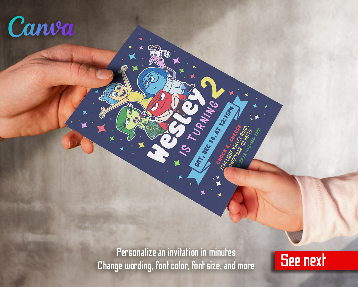 Inside Out 2 customizable invitation template | Share or Print |  | JQ093