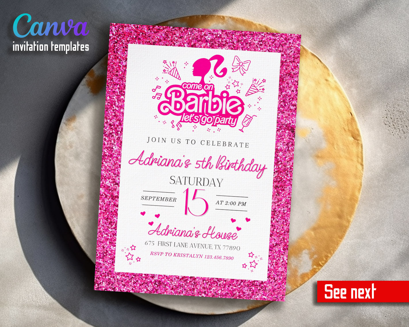 Barbie Pink  customizable invitation template | Share or Print | girl | RA081