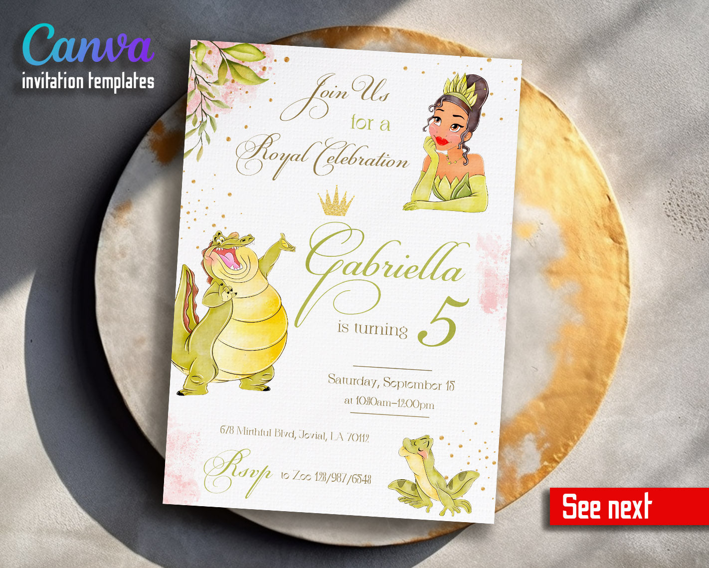 Tiana Frog Princess  customizable invitation template | Share or Print | girl | JO239