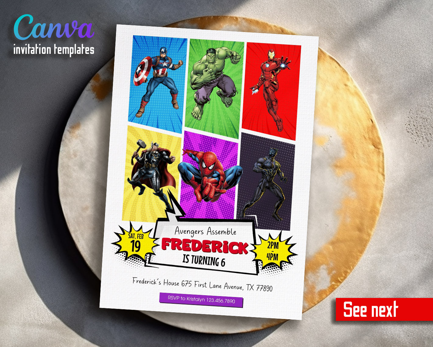 Avengers Marvel Superhero  customizable invitation template | Share or Print | boy | EW971