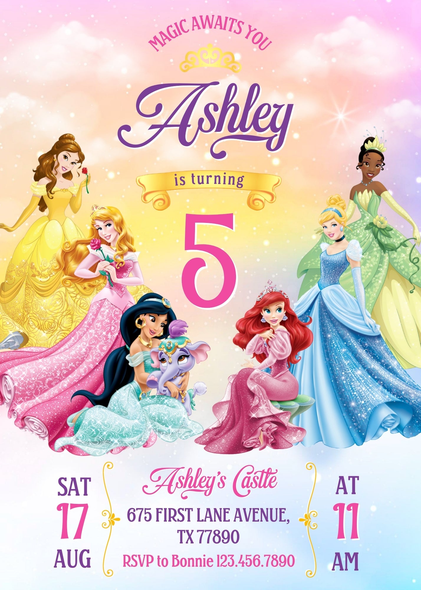 Disney Princess  customizable invitation template | Share or Print | girl | PK998