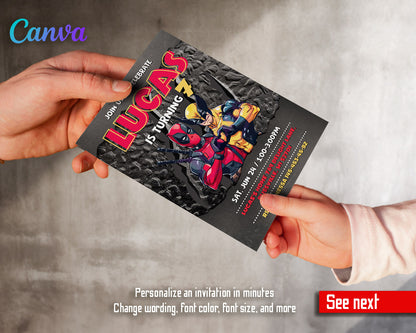 Deadpool Wolverine Marvel  customizable invitation template | Share or Print | boy | SO065