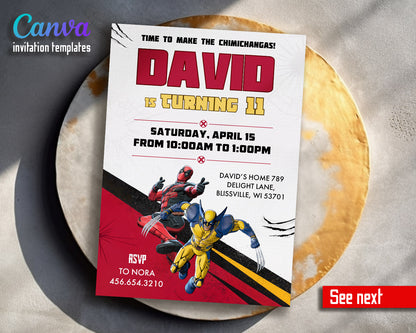 Deadpool Wolverine Marvel  customizable invitation template | Share or Print | boy | JM026