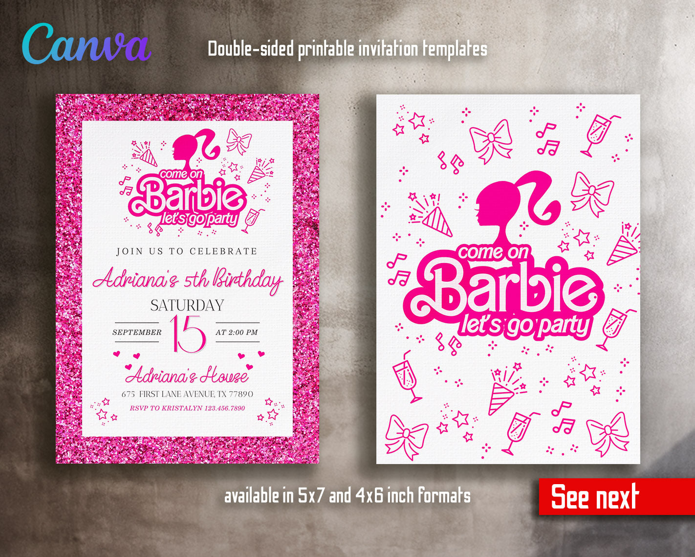 Barbie Pink  customizable invitation template | Share or Print | girl | RA081