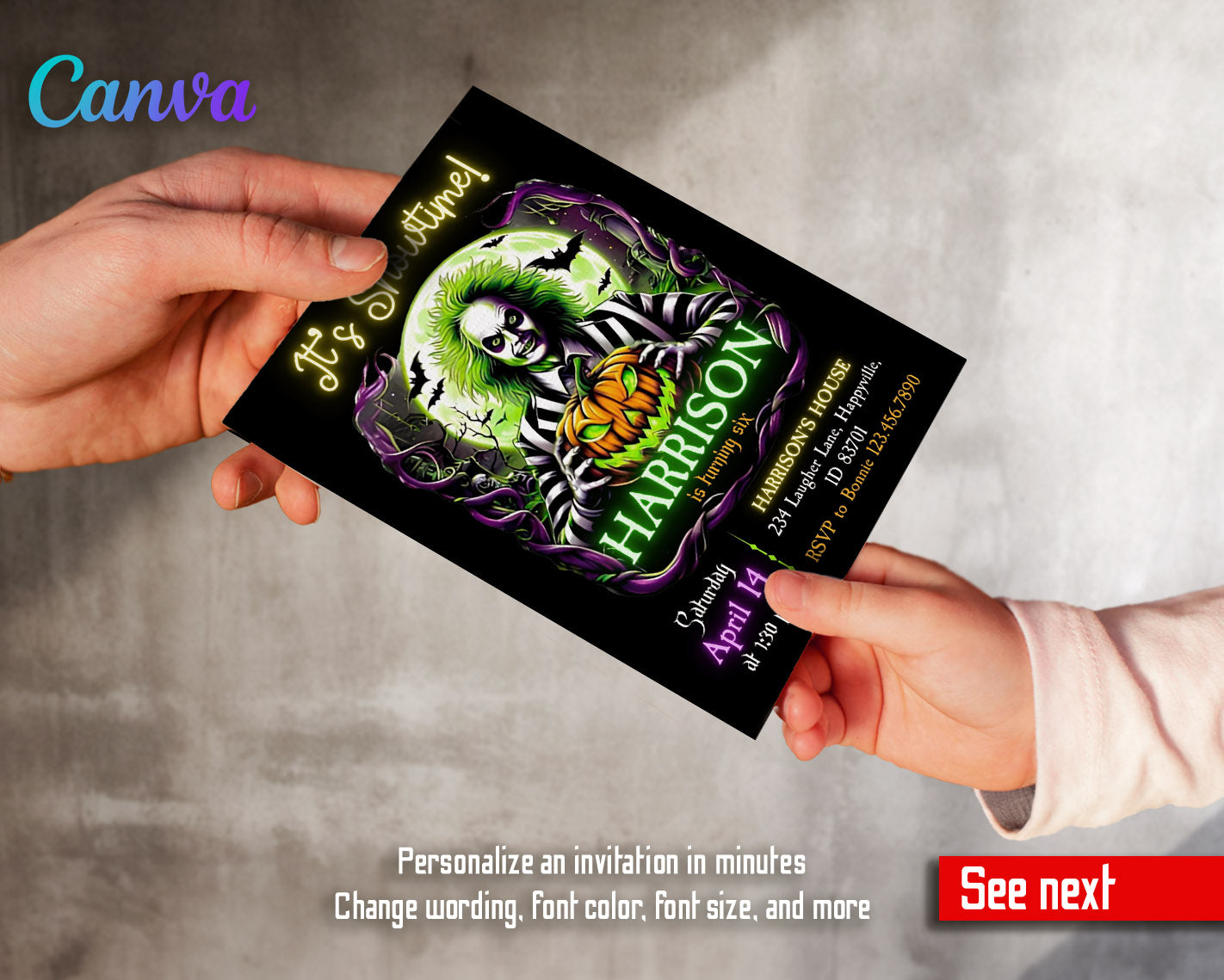 Beetlejuice Halloween customizable invitation template | Share or Print |  | GV635