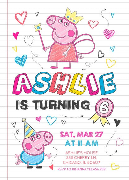 Peppa Pig customizable invitation template | Share or Print | girl | LU645