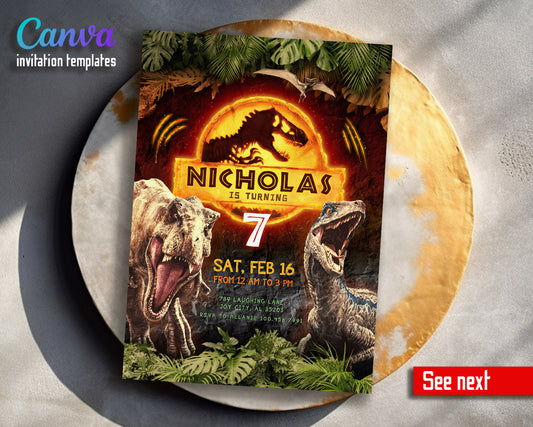 Jurassic World Dinosaur customizable invitation template | Share or Print |  | DW657