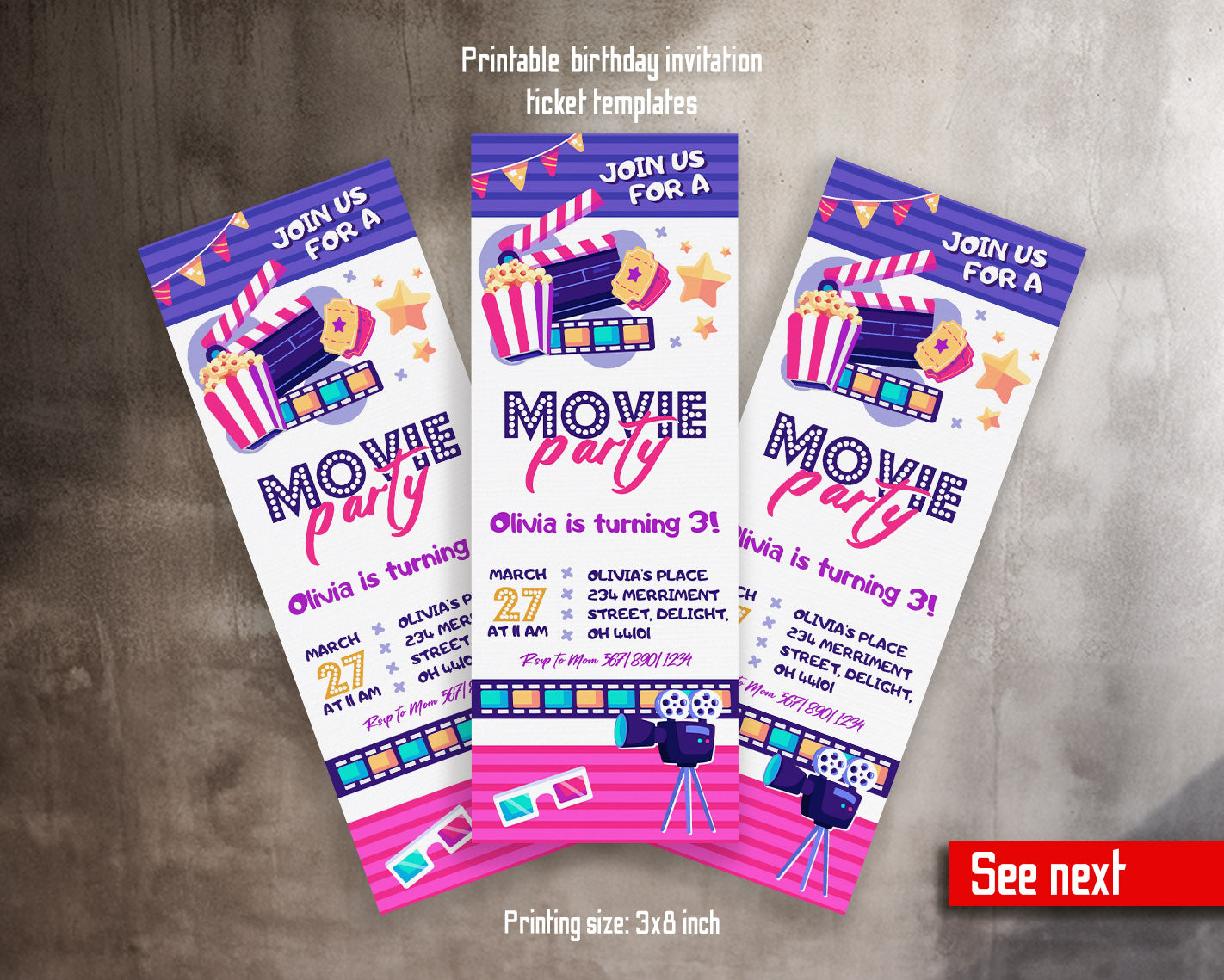 Movie Cinema Party customizable invitation template | Share or Print |  | BM964