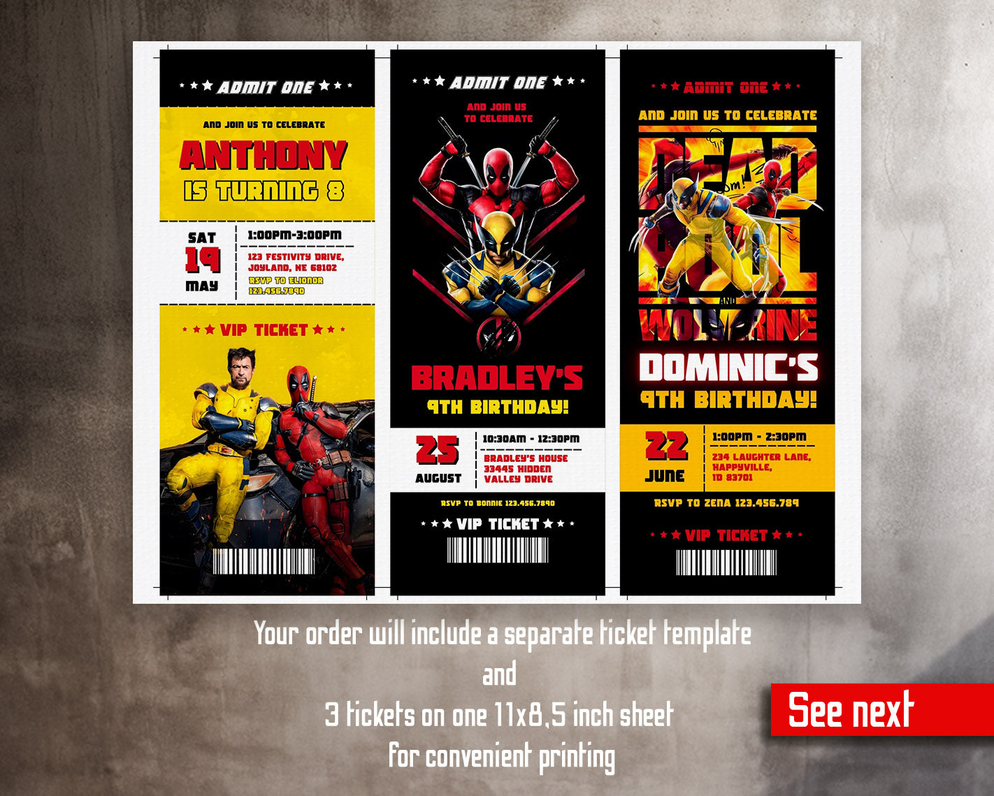 Deadpool Wolverine Marvel customizable invitation template | Share or Print | boy | IH032