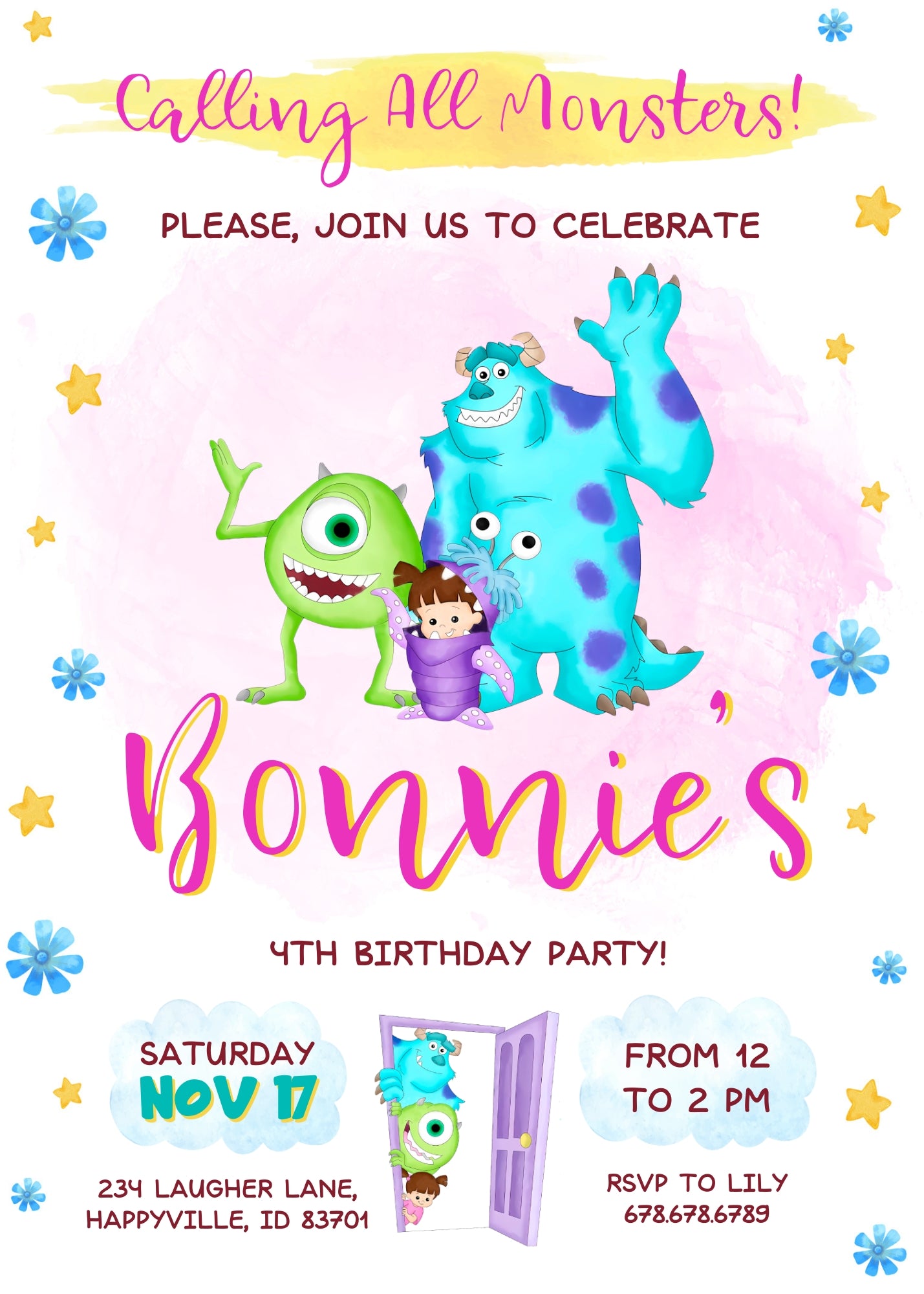 Monsters, Inc.  customizable invitation template | Share or Print |  | KK489