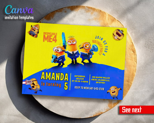 Despicable Me Minions  customizable invitation template | Share or Print |  | JZ156