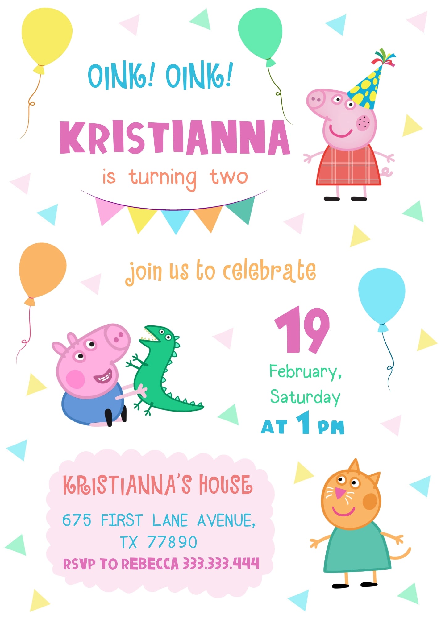 Peppa Pig customizable invitation template | Share or Print | girl | ZS622