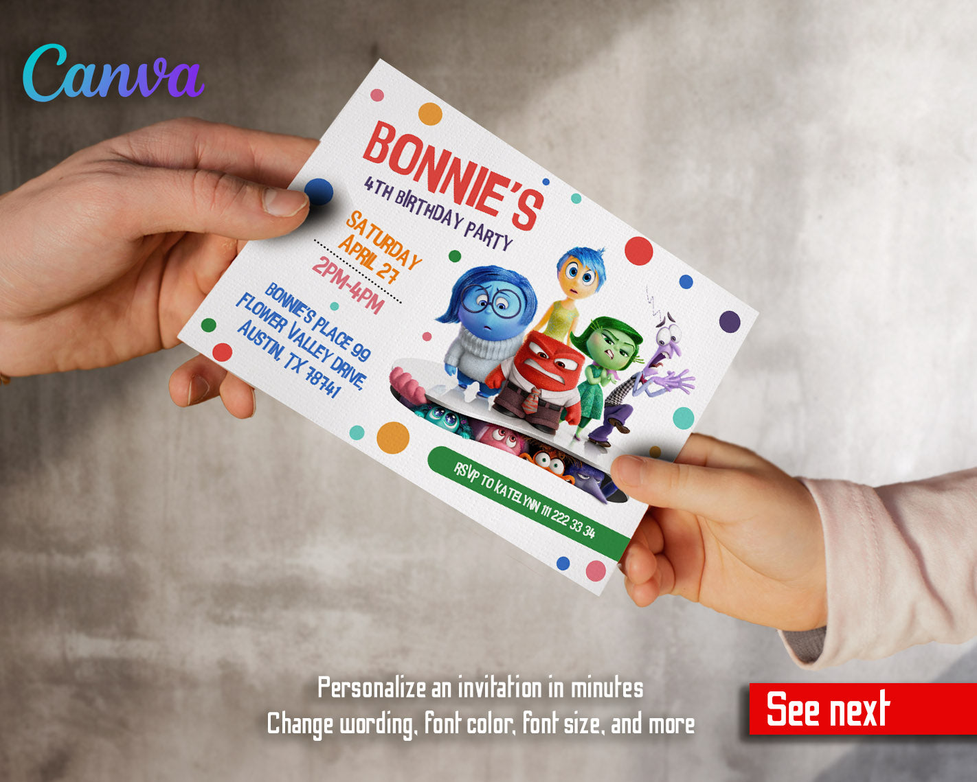 Inside Out 2 customizable invitation template | Share or Print |  | TG810