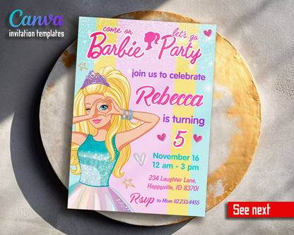 Barbie Pink  customizable invitation template | Share or Print | girl | NY216