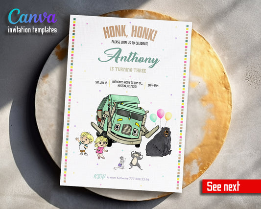 Trash Green Truck customizable invitation template | Share or Print |  | SW136