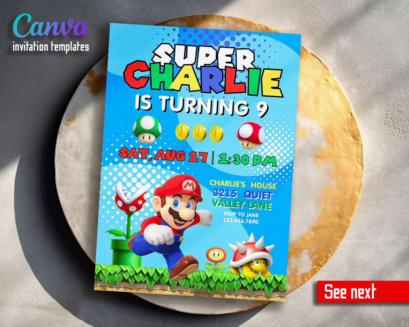 Super Mario Bros  customizable invitation template | Share or Print |  | YL402