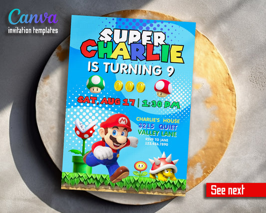 Super Mario Bros  customizable invitation template | Share or Print |  | YL402