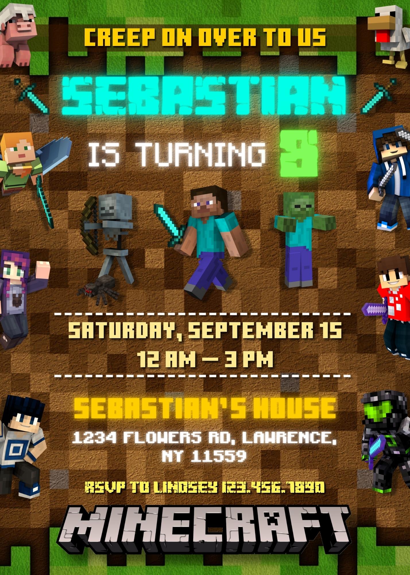 Minecraft Gamer customizable invitation template | Share or Print | | DL413