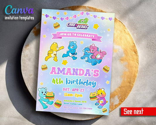 Care Bears  customizable invitation template | Share or Print |  | SA673